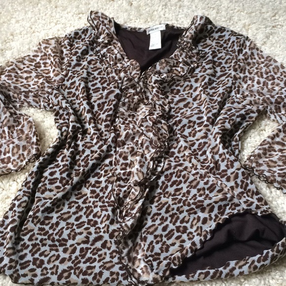 Semi Sheer Ruffle Leopard Blouse - Picture 7 of 7